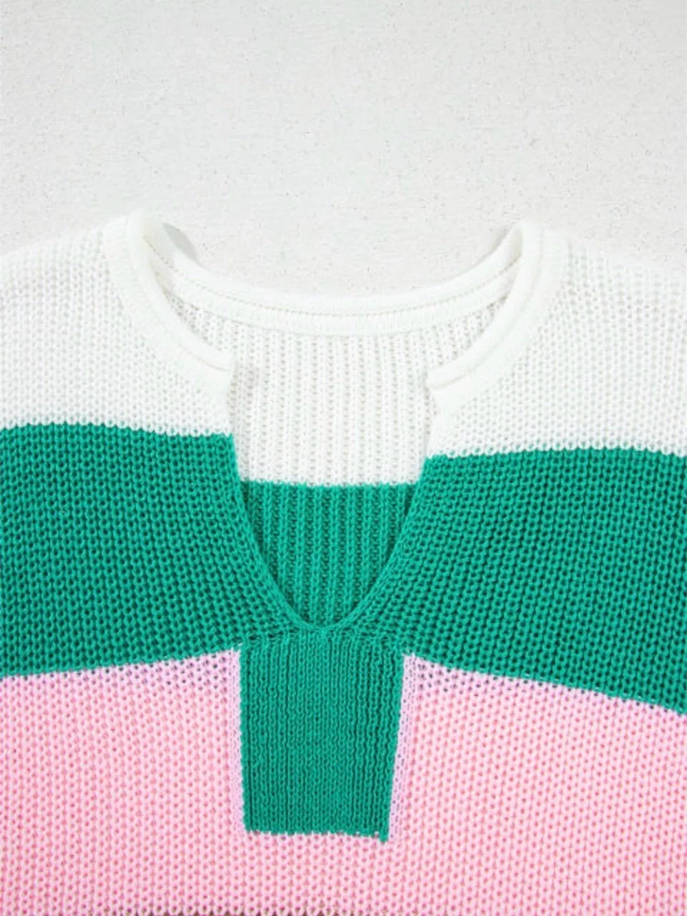Knit Colorblock V-Neck Sleeveless Sweater Vest - Pink/Green/White